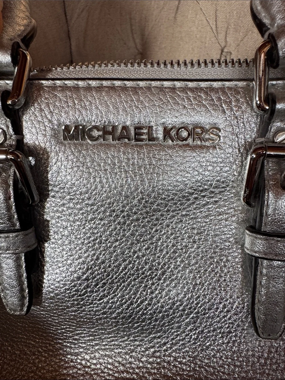 Michael Kors Silver Metallic Studded Satchel